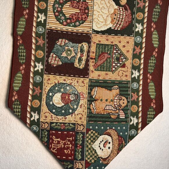 Heartland Holiday Christmas Collage Joy Santa Snowman 60” Tapestry Table Runner - Picture 4 of 8